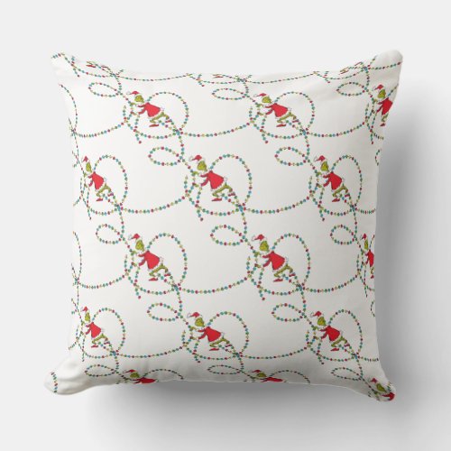 Grinch  Christmas Lights Pattern Throw Pillow