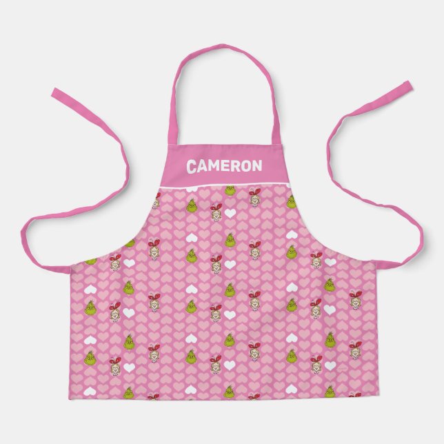 Grinch & Cindy-Lou Pink Heart Pattern Apron (Front)