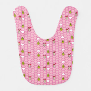 Grinch & Cindy-Lou Pink Heart Pattern Baby Bib