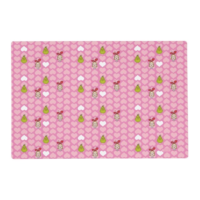 Grinch & Cindy-Lou Pink Heart Pattern Placemat (Front)