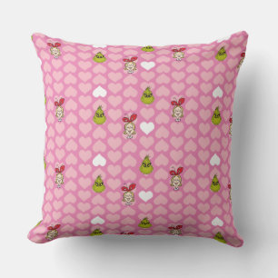 Grinch & Cindy-Lou Pink Heart Pattern Throw Pillow