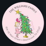 Grinch | Cindy-Lou Who Christmas Address Classic Round Sticker<br><div class="desc">The holidays will not be complete without Grinch!  HOW Grinch STOLE CHRISTMAS is a classic story of a town called Who-ville and how the Christmas spirit can melt even the coldest of hearts. Personalize this Christmas sticker with your name and address.</div>