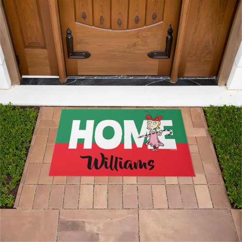 Grinch  Cindy_Lou Who _ Holding Candy Cane Doormat