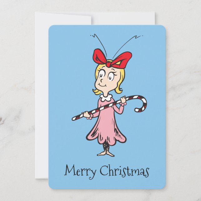 Grinch | Cindy-Lou Who - Holding Candy Cane Holiday Card (Front)