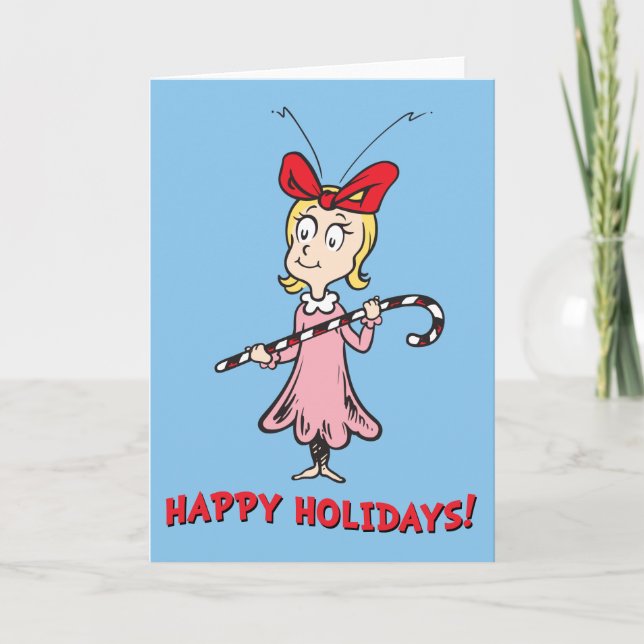 Grinch | Cindy-Lou Who - Holding Candy Cane Holiday Card (Front)