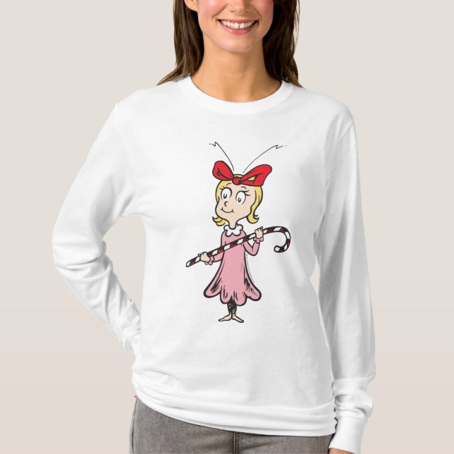 Grinch | Cindy-Lou Who - Holding Candy Cane T-Shirt (Front)