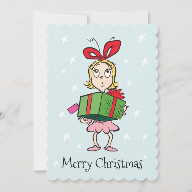 Grinch | Cindy-Lou Who - Holding Present Holiday Card (Front)