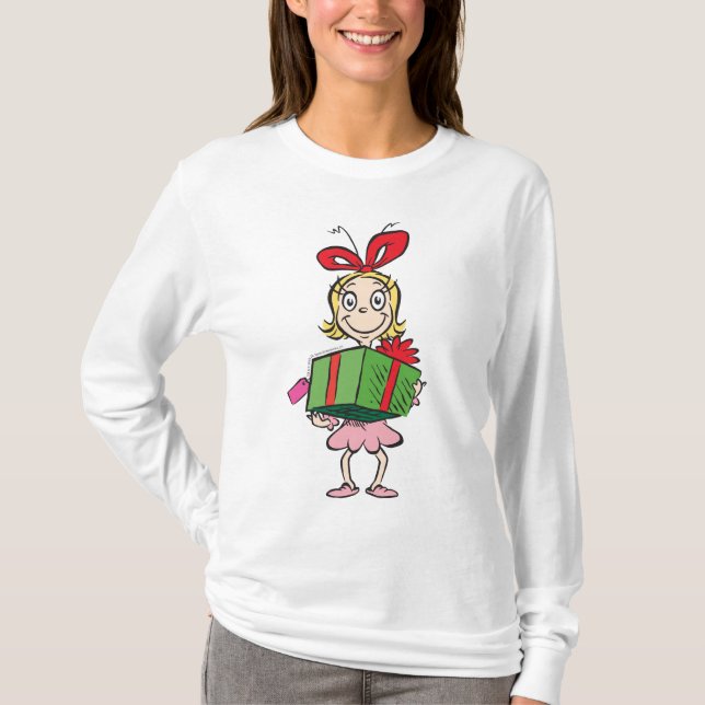 Grinch | Cindy-Lou Who - Holding Present T-Shirt (Front)