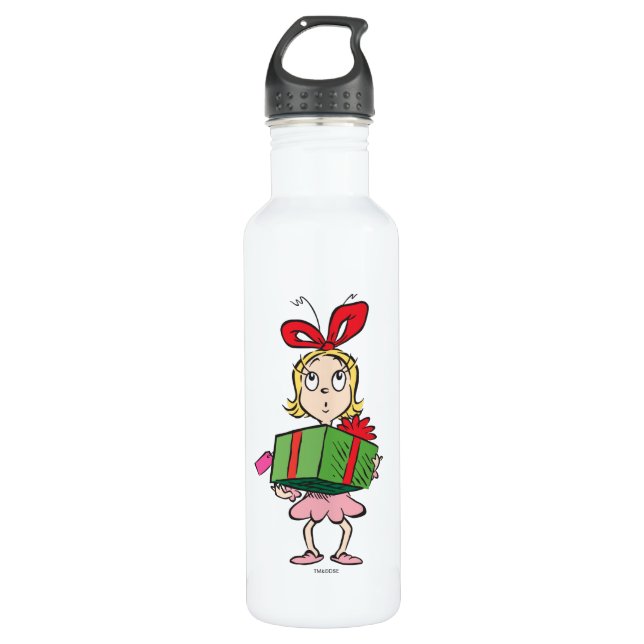 Grinch | Cindy-Lou Who - Holding Present Water Bottle (Front)