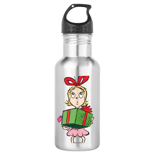 Grinch | Cindy-Lou Who - Holding Present Water Bottle (Front)