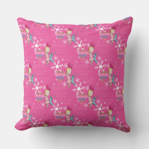 Grinch  Cindy_Lou Who Pink Holiday Pattern Throw Pillow