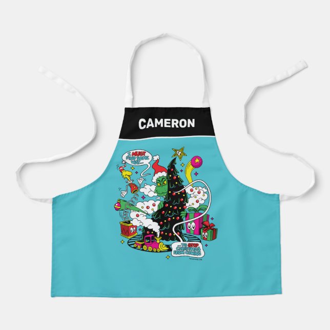 Grinch Colorful Christmas Graphic Apron (Front)
