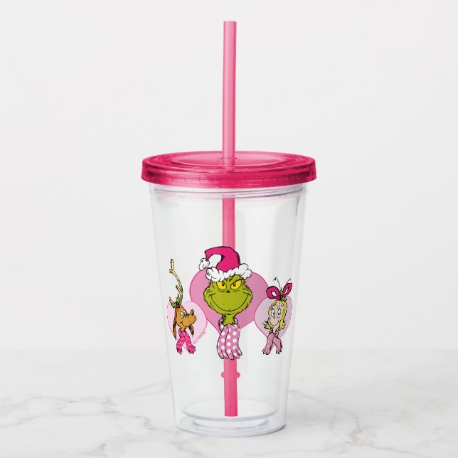 Grinch Crew in Pink Valentine's Portrait Acrylic Tumbler (Front)