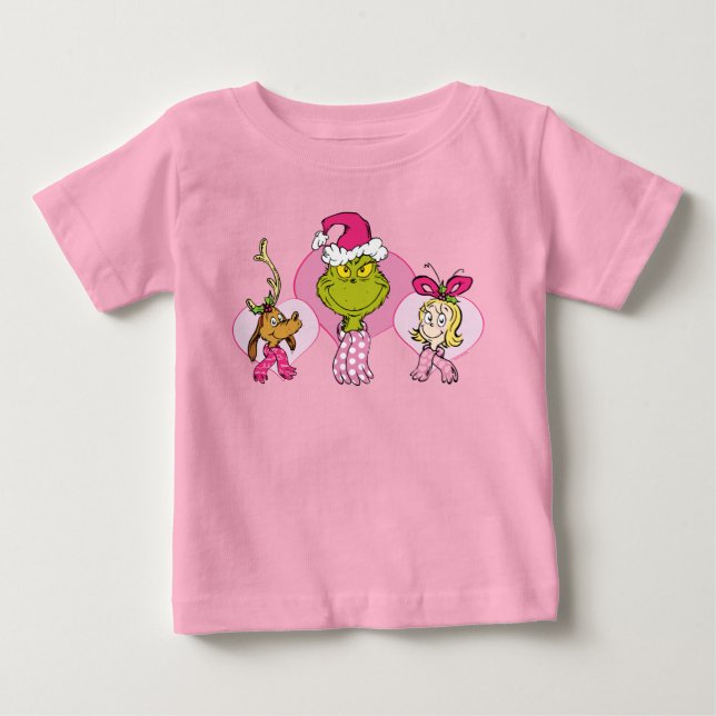 Grinch Crew in Pink Valentine's Portrait Baby T-Shirt (Front)