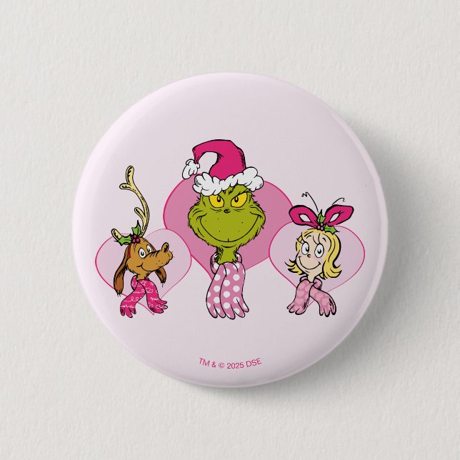 Grinch Crew in Pink Valentine's Portrait Button (Front)