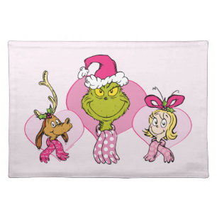 Grinch Crew in Pink Valentine's Portrait Cloth Placemat