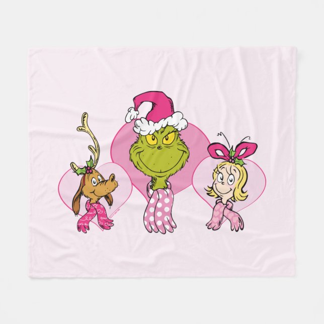 Grinch Crew in Pink Valentine's Portrait Fleece Blanket (Front (Horizontal))