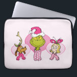 Grinch Crew in Pink Valentine's Portrait Laptop Sleeve<br><div class="desc">This delightful illustration brings together the full Grinch crew—the Grinch, Max the Dog, and Cindy Lou Who—in a sweet, non-traditional style! The Grinch is front and center with a mischievous smile, sporting a pink Santa hat and polka dot scarf. He's flanked by Max (in antlers) and Cindy Lou Who (in...</div>