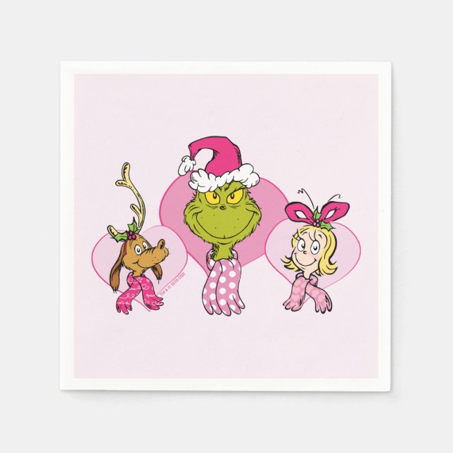 Grinch Crew in Pink Valentine's Portrait Napkins (Front)