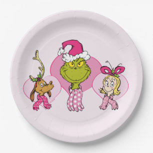 Grinch Crew in Pink Valentine's Portrait Paper Plates