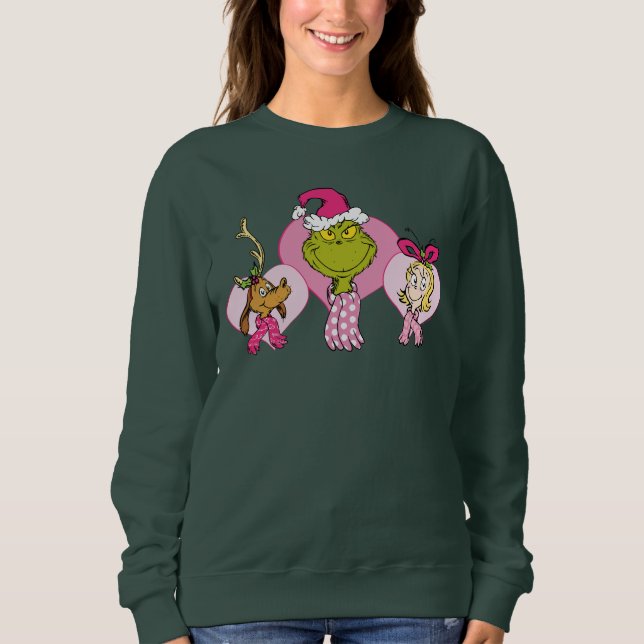 Grinch Crew in Pink Valentine's Portrait Sweatshirt (Front)