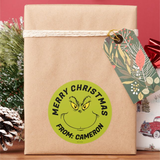 Grinch Face | Merry Christmas Classic Round Sticker (Holiday)