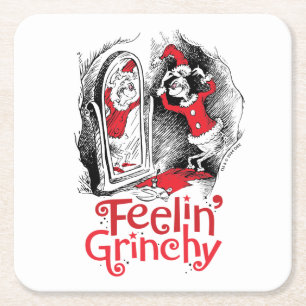 Grinch Feeling Grinchy Square Paper Coaster