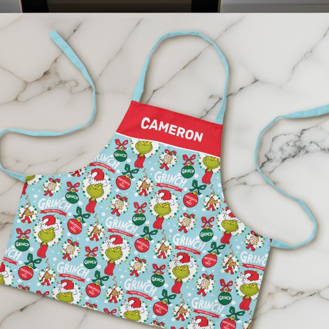 Grinch | Happy Wholidays Pattern Apron (Apron on counter)