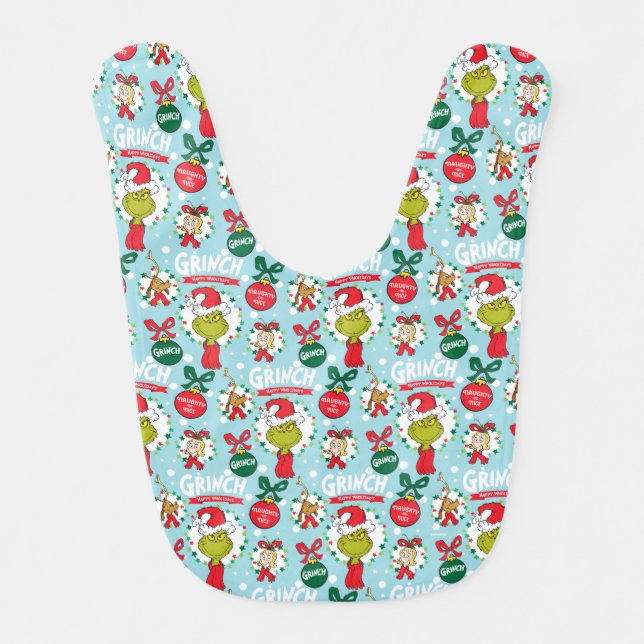 Grinch | Happy Wholidays Pattern Baby Bib (Front)