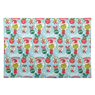Grinch Happy Wholidays Pattern Cloth Placemat