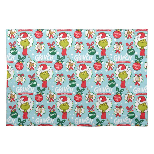 Grinch | Happy Wholidays Pattern Cloth Placemat (Front)