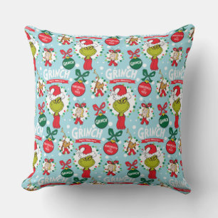 Grinch Happy Wholidays Pattern Throw Pillow