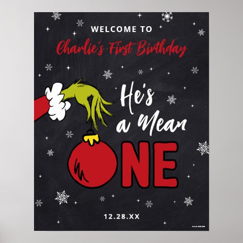 Grinch Hes a Mean One 1st Birthday Poster