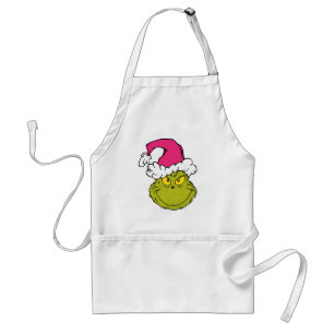 Grinch in Pink Santa Hat Adult Apron