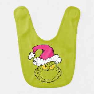 Grinch in Pink Santa Hat Baby Bib