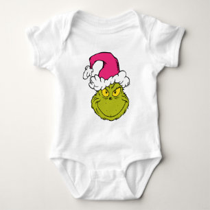 Grinch in Pink Santa Hat Baby Bodysuit