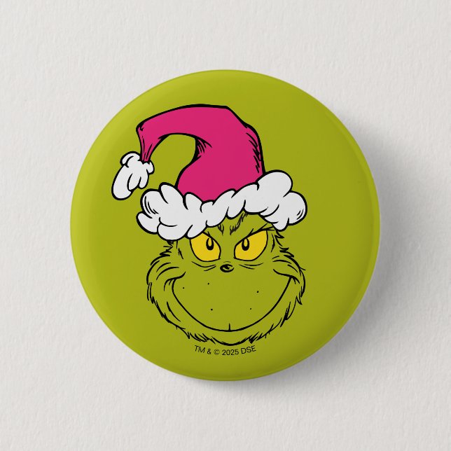 Grinch in Pink Santa Hat Button (Front)