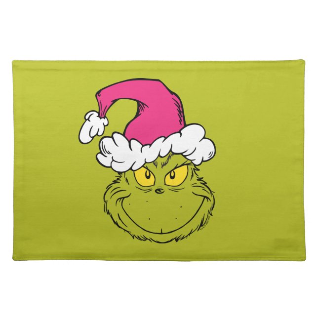 Grinch in Pink Santa Hat Cloth Placemat (Front)