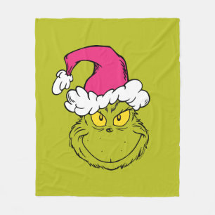 Grinch in Pink Santa Hat Fleece Blanket