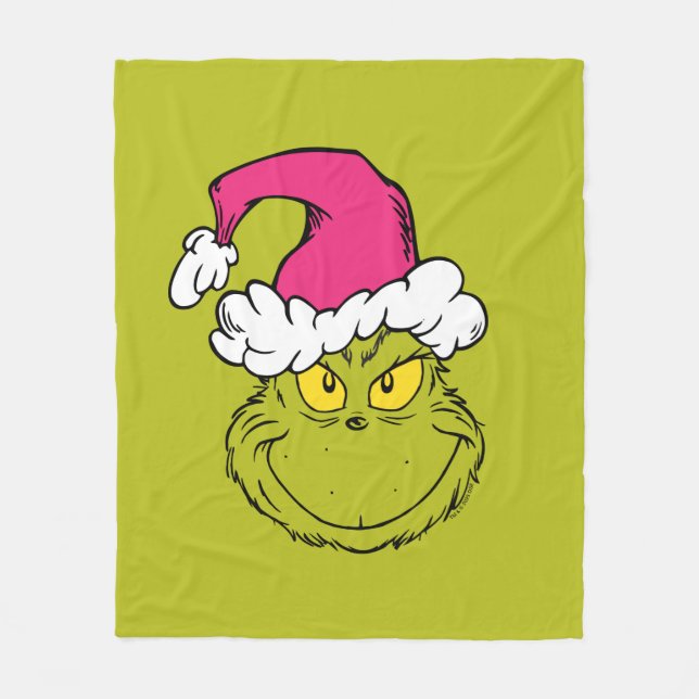 Grinch in Pink Santa Hat Fleece Blanket (Front)