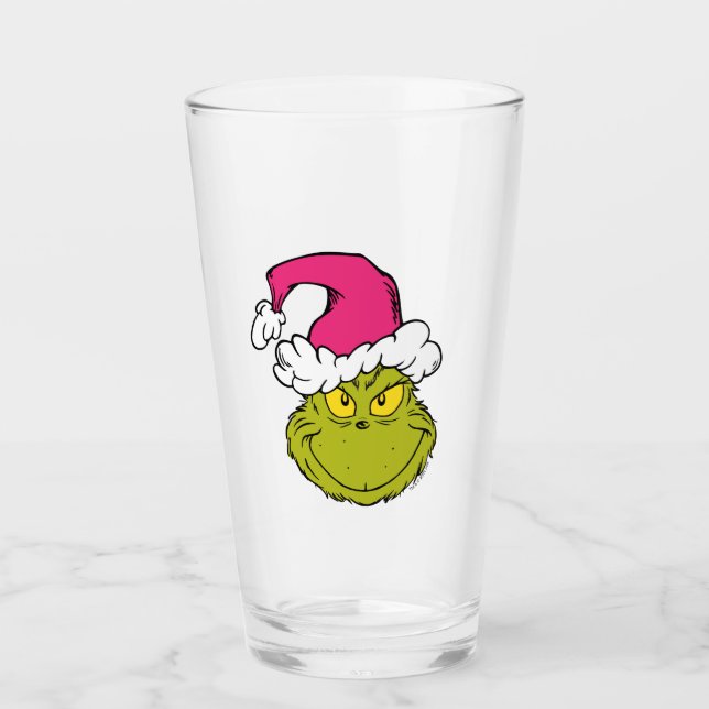 Grinch in Pink Santa Hat Glass (Front)