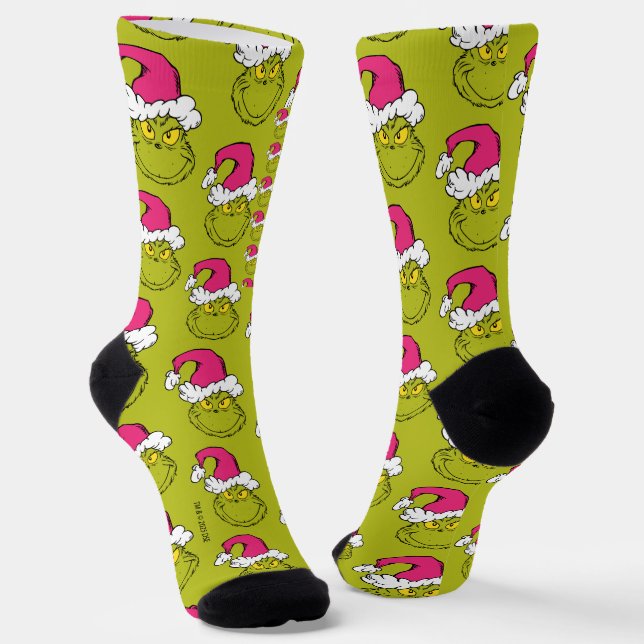 Grinch in Pink Santa Hat Socks (Angled)