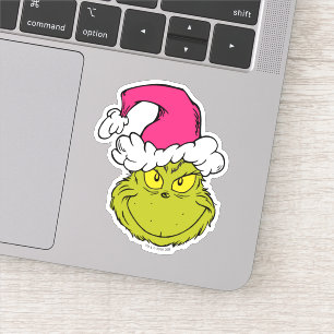 Grinch in Pink Santa Hat Sticker