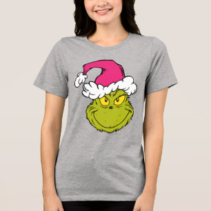 Grinch in Pink Santa Hat Tri-Blend Shirt