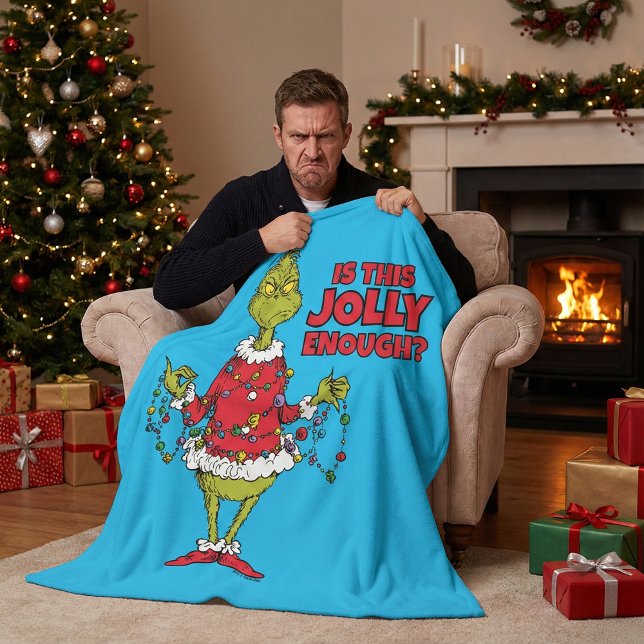 Grinch | "Is This Jolly Enough?" Fleece Blanket (Creator Uploaded)