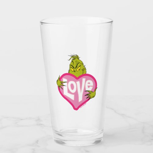 Grinch  Love Pink Heart Glass