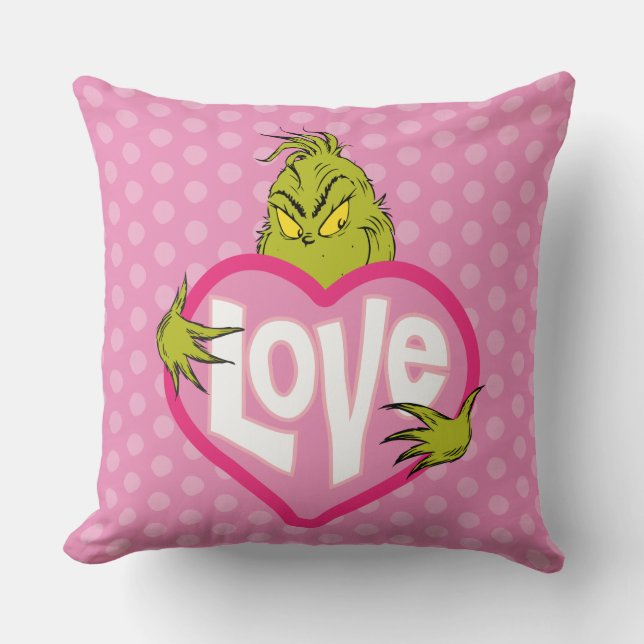 Grinch | Love Pink Heart Throw Pillow (Front)