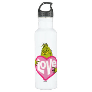 Grinch Love Pink Heart Water Bottle
