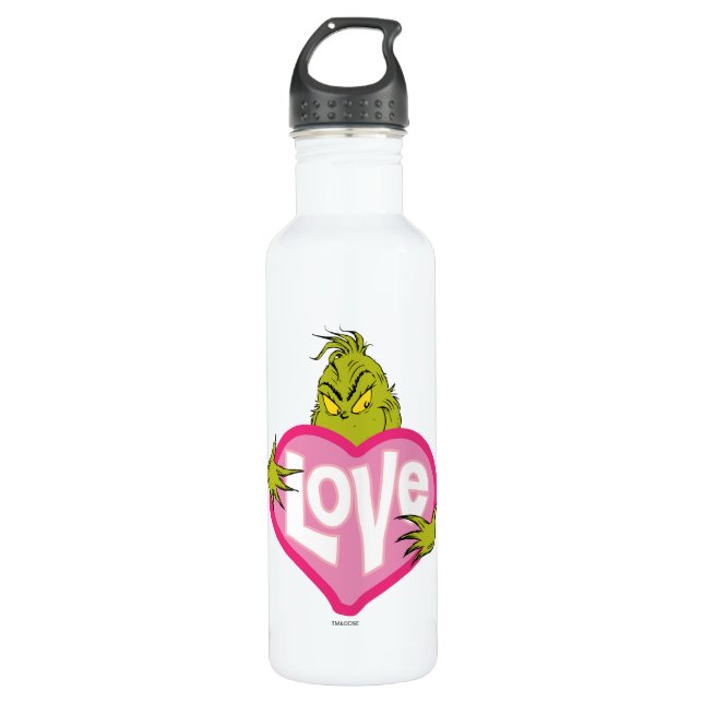 Grinch | Love Pink Heart Water Bottle (Front)