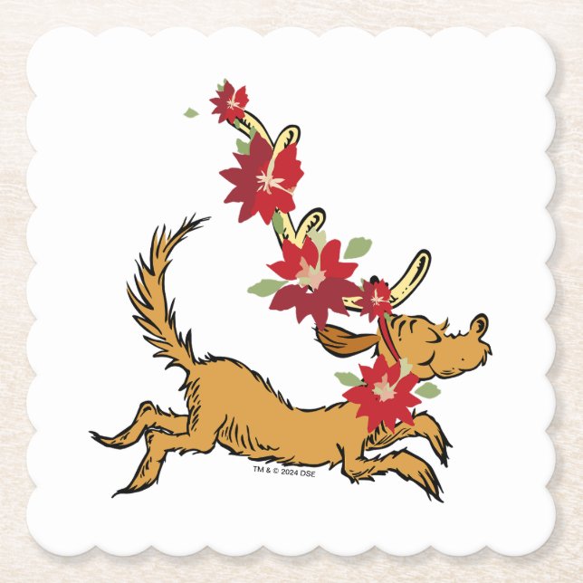 Grinch | Max Christmas Pointsettia Paper Coaster (Front)